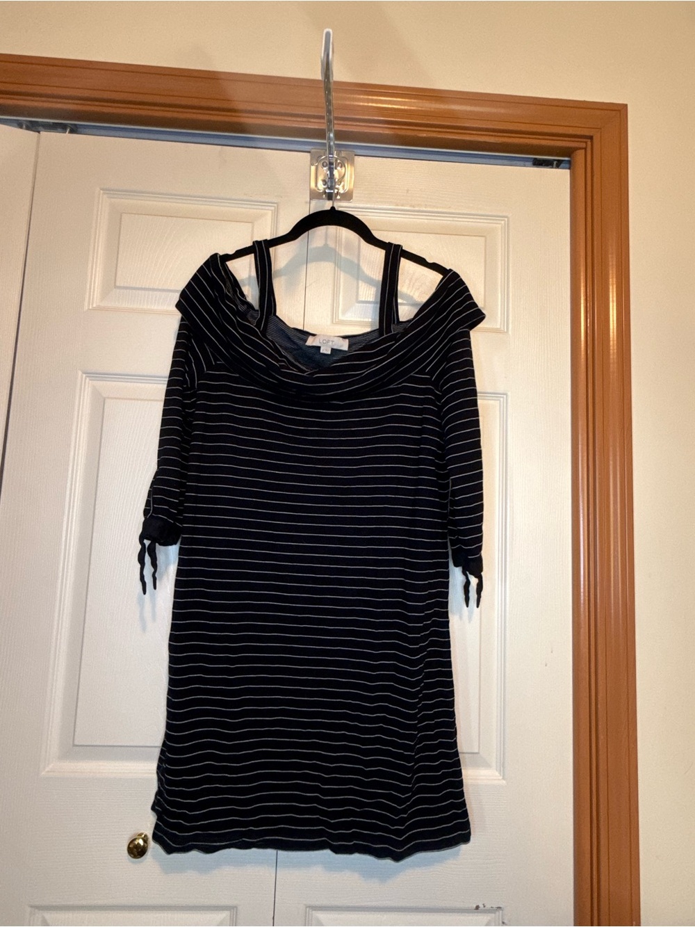LOFT Black and White Cold-Shoulder Knit Dress - 10